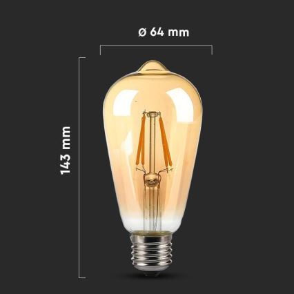 LED Izzó FILAMENT AMBER ST64 E27/8W/230V 2200K