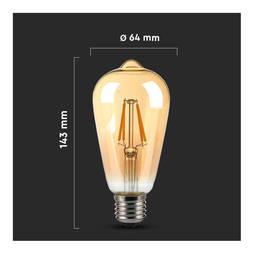 LED Izzó FILAMENT AMBER ST64 E27/8W/230V 2200K