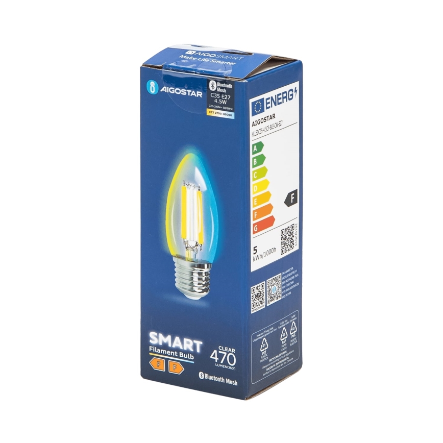 LED Dimmelhető izzó FILAMENT MESH Intelligens C35 E27/4,5W/230V 2700-6500K - Aigostar