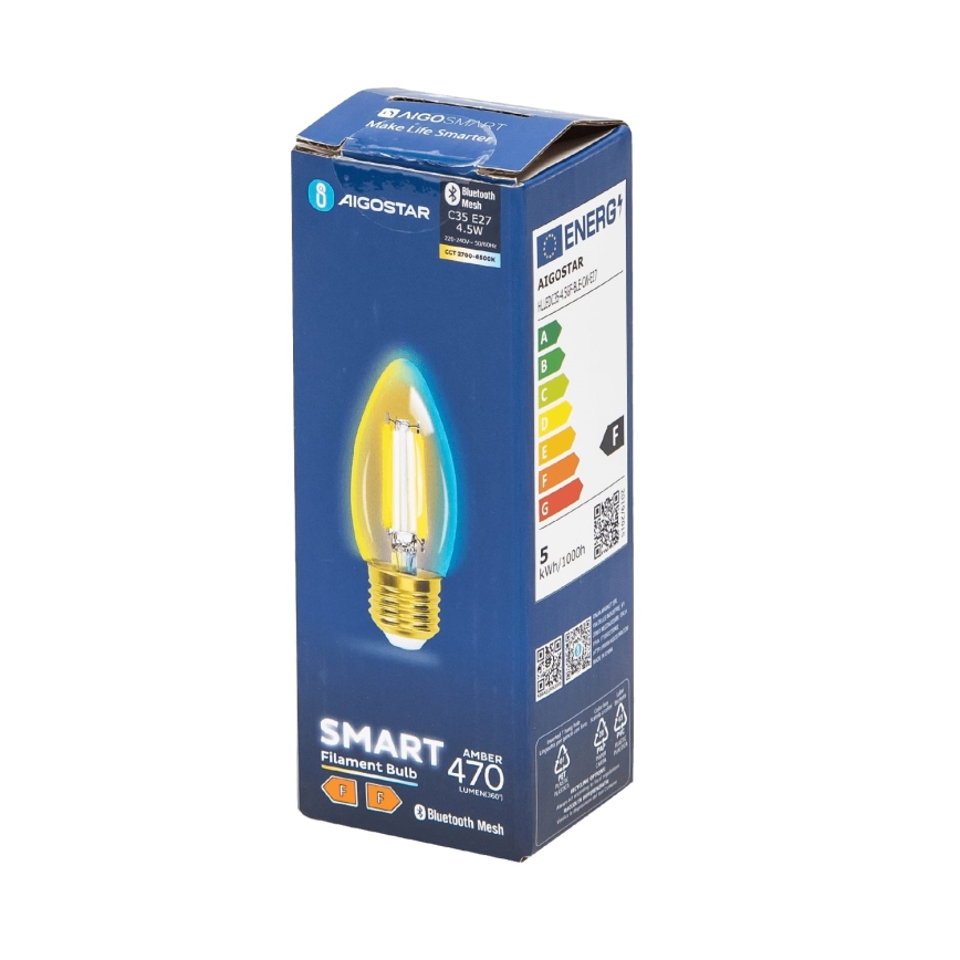 LED Dimmelhető izzó FILAMENT MESH Intelligens C35 E27/4,5W/230V 2700-6500K - Aigostar