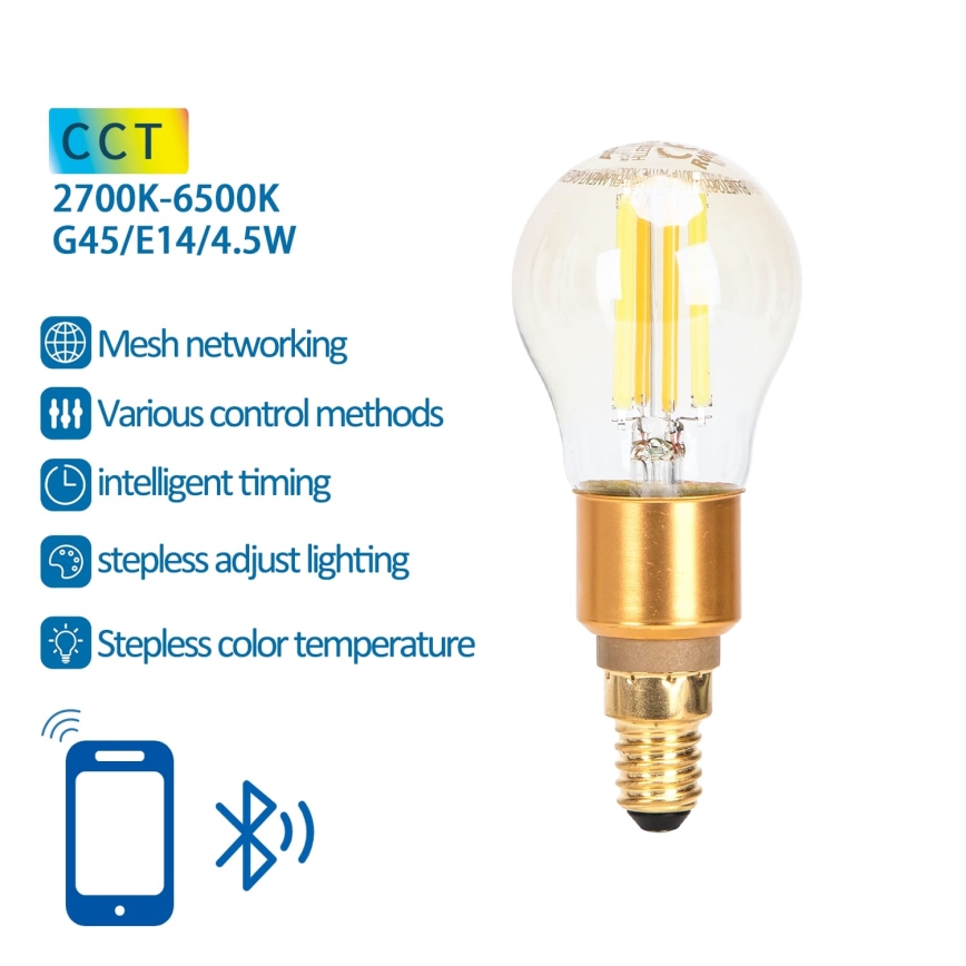 LED Dimmelhető izzó FILAMENT MESH Intelligens G45 E14/4,5W/230V 2700-6500K - Aigostar