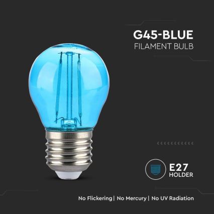 LED Izzó FILAMENT G45 E27/2W/230V kék