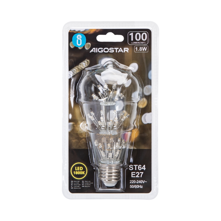 LED Izzó FILAMENT ST64 E27/1,8W/230V 1800K - Aigostar