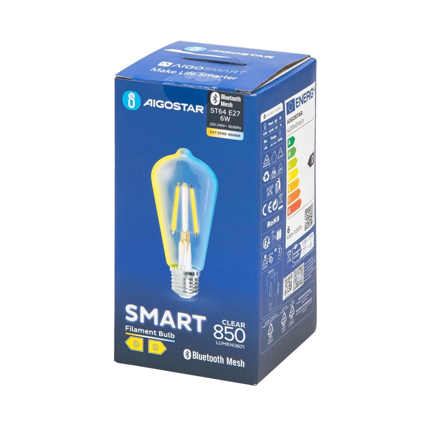 LED Dimmelhető izzó FILAMENT MESH Intelligens ST64 E27/6W/230V 2700-6500K - Aigostar
