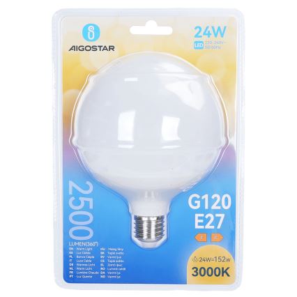 LED Izzó G120 E27/24W/230V 3000K - Aigostar