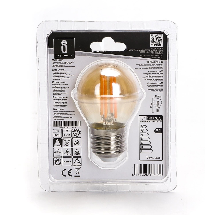 LED Izzó G45 E27/6W/230V 2200K - Aigostar