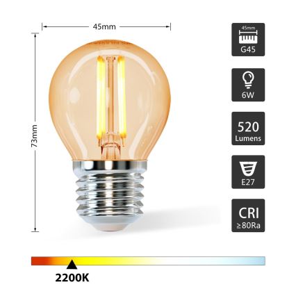 LED Izzó G45 E27/6W/230V 2200K - Aigostar