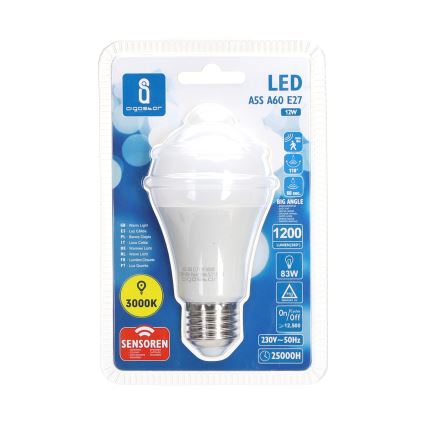 LED izzó mozgás- és alkonyatérzékelővel A60 E27/12W/230V 3000K - Aigostar