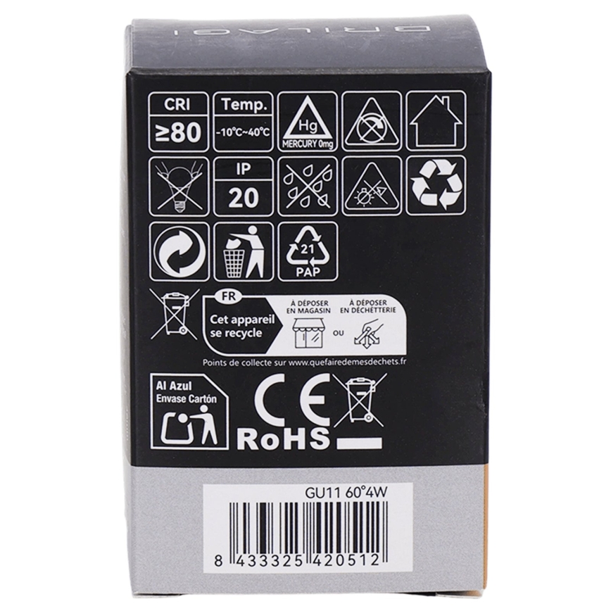 LED izzó MR11 GU10/4W/230V 3000K 60° - BRILAGI