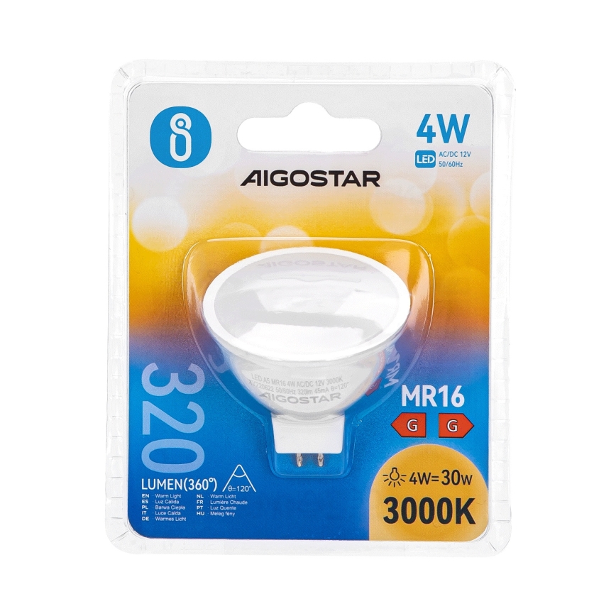 LED Izzó MR16 GU5,3/4W/12V 3000K - Aigostar