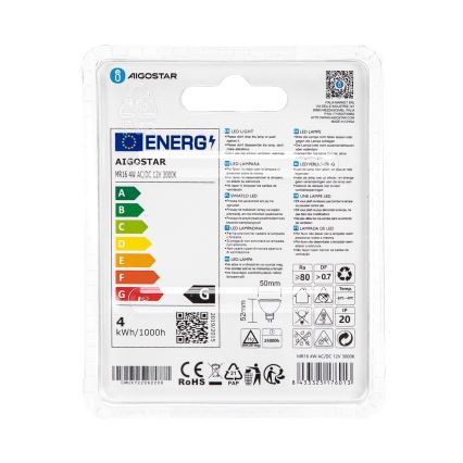 LED Izzó MR16 GU5,3/4W/12V 3000K - Aigostar