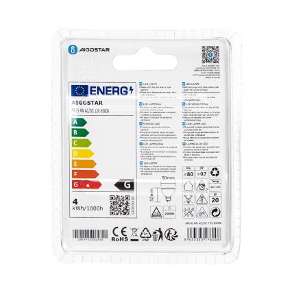 LED Izzó MR16 GU5,3/4W/12V 6500K - Aigostar