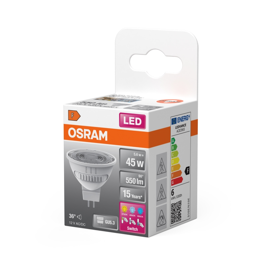 LED izzó MR16 GU5,3/5,6W/12V 2700/4000/6500K 36° - Osram