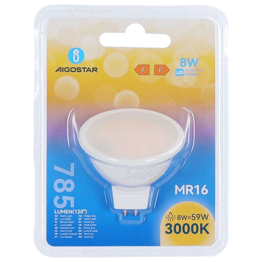 LED izzó MR16 GU5,3/8W/12V 3000K - Aigostar