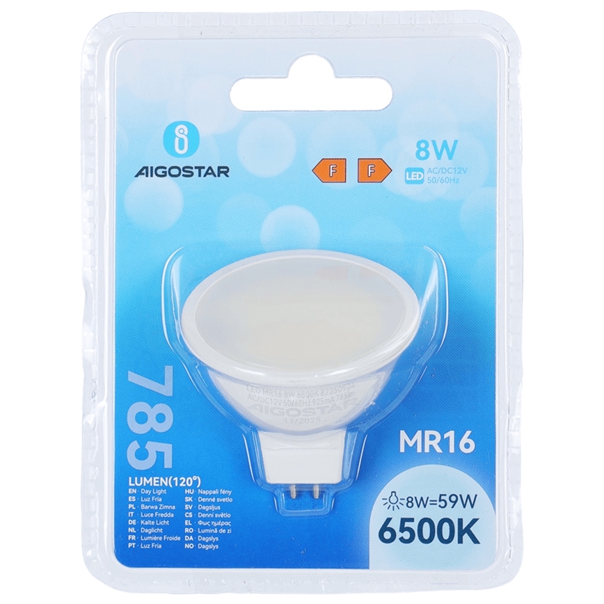 LED izzó MR16 GU5,3/8W/12V 6500K - Aigostar