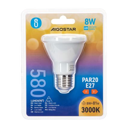 LED Izzó PAR20 E27/8W/230V 3000K - Aigostar