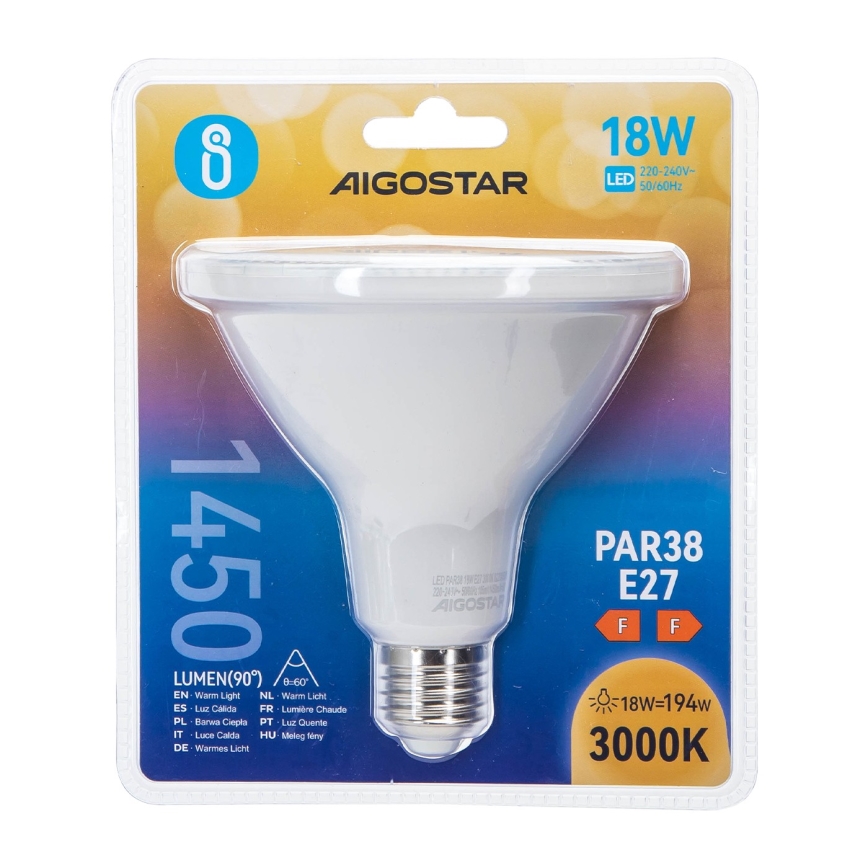 LED Izzó PAR38 E27/18W/230V 3000K - Aigostar