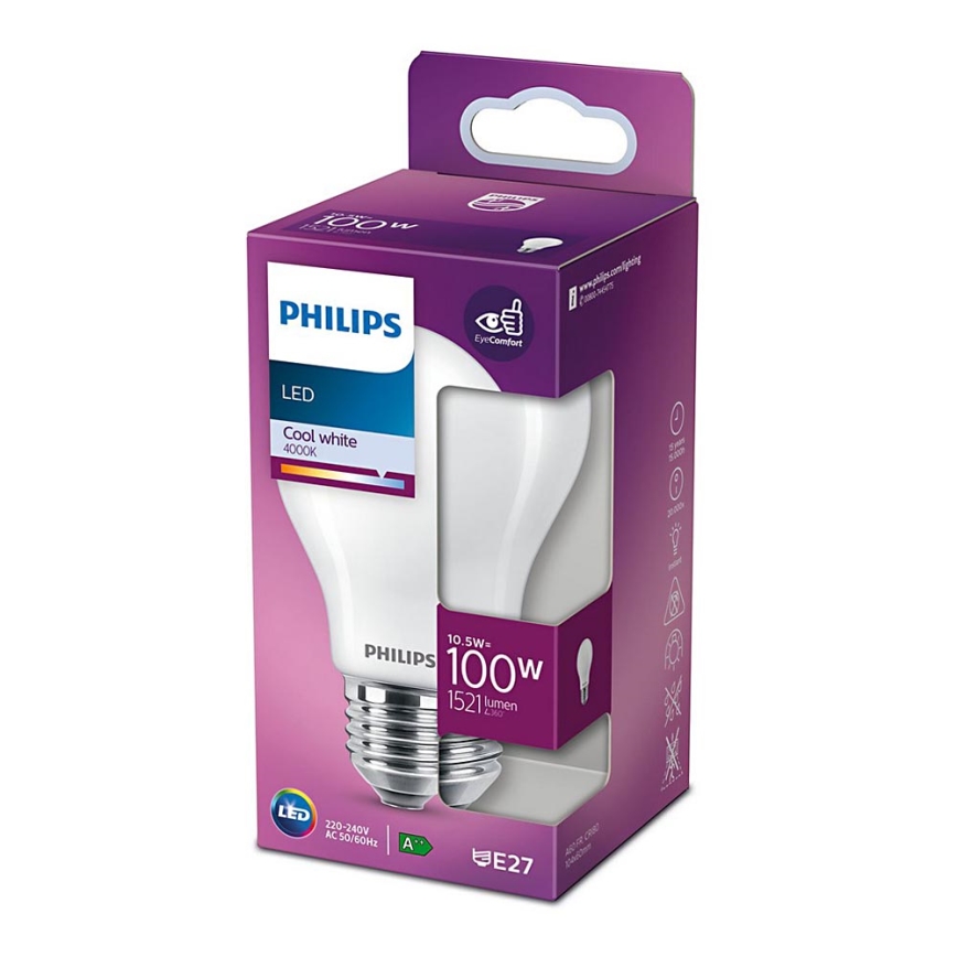 LED Izzó Philips A60 E27/10,5W/230V 4000K