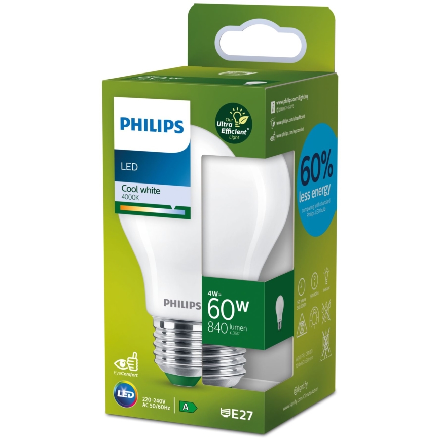 LED Izzó Philips A60 E27/4W/230V 4000K