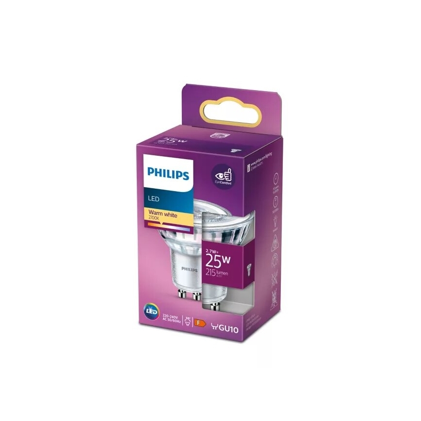 LED Izzó Philips PAR16 GU10/2,7W/230V 2700K