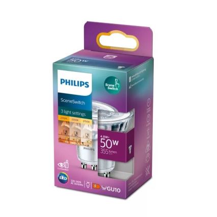 LED izzó Philips SCENE SWITCH PAR16 GU10/4,8W/230V 2200/2500/2700K háromfokozatú kapcsolás