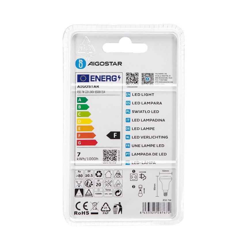 LED Izzó R50 E14/7W/230V 6500K - Aigostar