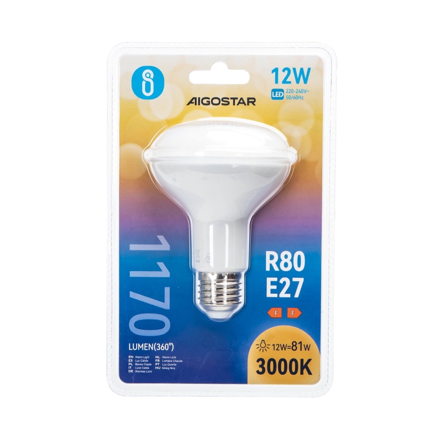 LED Izzó R80 E27/12W/230V 3000K - Aigostar