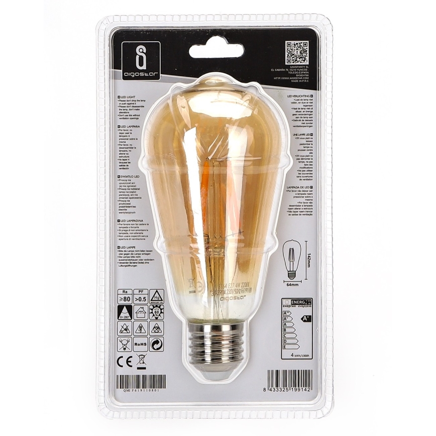 LED Izzó ST64 E27/4W/230V 2200K - Aigostar