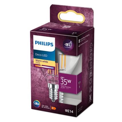 LED Izzó tükör gömbsapkával DECO Philips P45 E14/4W/230V 2700K