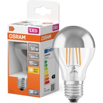 LED izzó tükrös tetejű FILAMENT E27/6,5W/230V 2700K ezüst- Osram