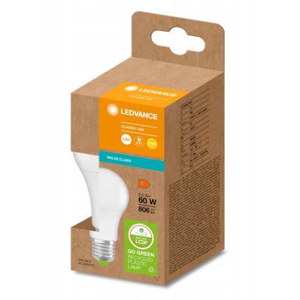 LED izzó újrahasznosított műanyagból A60 E27/8,5W/230V 2700K - Ledvance