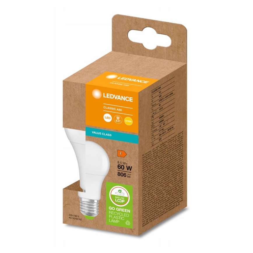 LED izzó újrahasznosított műanyagból A60 E27/8,5W/230V 2700K - Ledvance