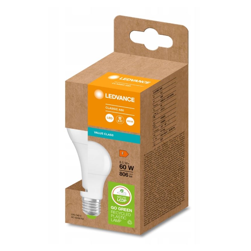 LED izzó újrahasznosított műanyagból A60 E27/8,5W/230V 4000K - Ledvance