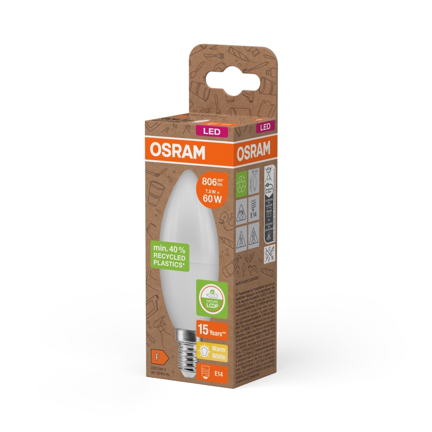 LED izzó újrahasznosított műanyagból B39 E14/7,5W/230V 2700K - Osram