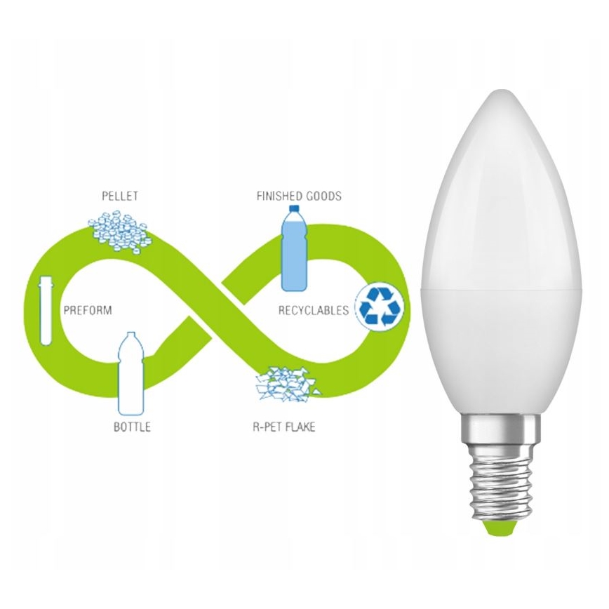 LED izzó újrahasznosított műanyagból B40 E14/4,9W/230V 2700K - Ledvance