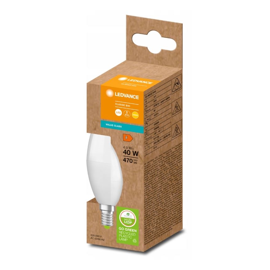 LED izzó újrahasznosított műanyagból B40 E14/4,9W/230V 2700K - Ledvance