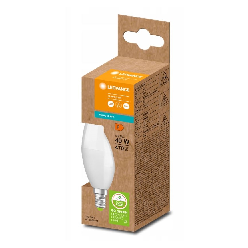 LED izzó újrahasznosított műanyagból B40 E14/4,9W/230V 4000K - Ledvance