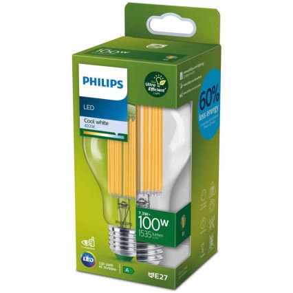 LED izzó ULTRAEFFICIENT FILAMENT Philips A60 E27/7,3W/230V 4000K