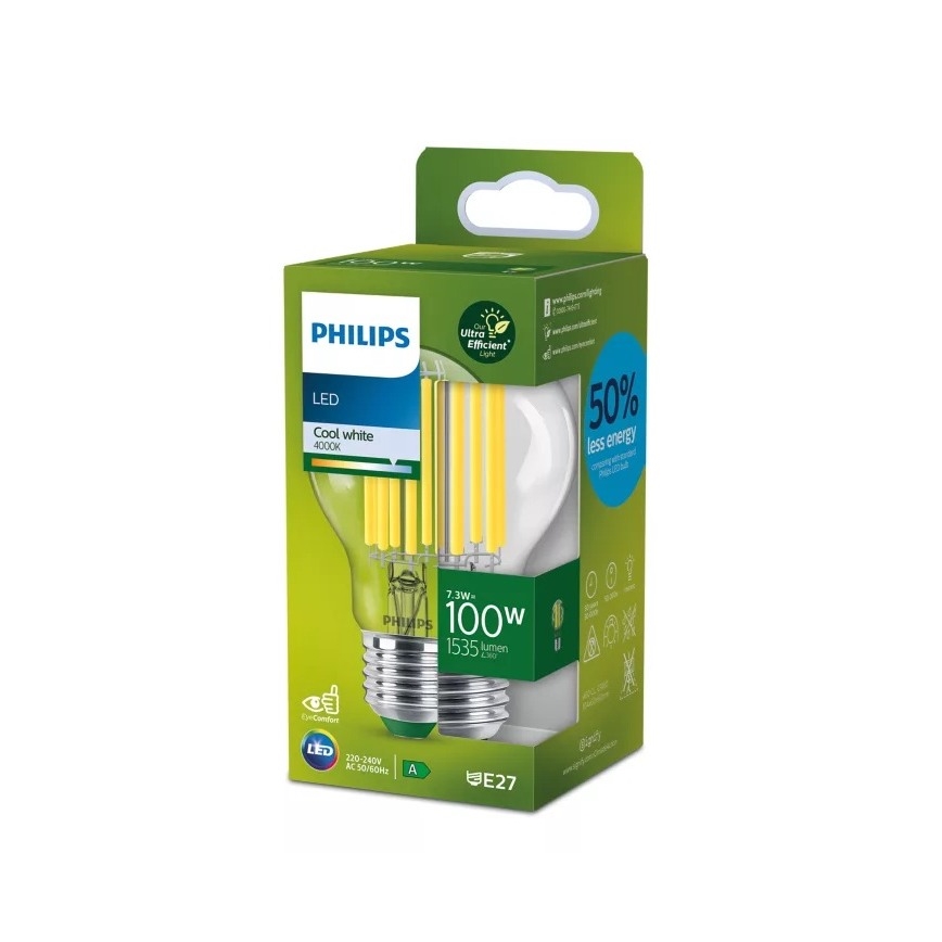 LED izzó ULTRAEFFICIENT FILAMENT Philips A60 E27/7,3W/230V 4000K