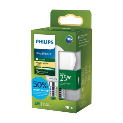 LED izzó ULTRAEFFICIENT Philips P45 E14/1,2W/230V 2700K