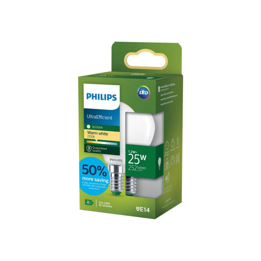 LED izzó ULTRAEFFICIENT Philips P45 E14/1,2W/230V 2700K