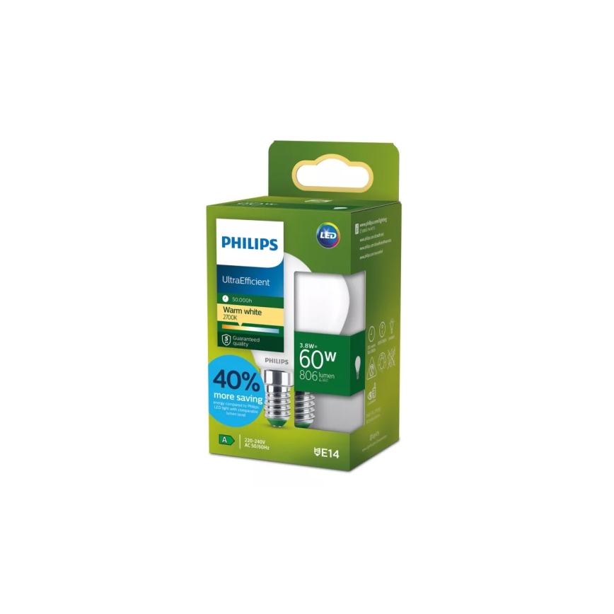 LED izzó ULTRAEFFICIENT Philips P45 E14/3,8W/230V 2700K
