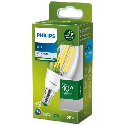 LED izzó ULTRAEFFICIENT VINTAGE Philips B35 E14/2,3W/230V 4000K