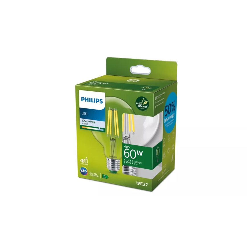 LED izzó ULTRAEFFICIENT VINTAGE Philips G95 E27/4W/230V 4000K