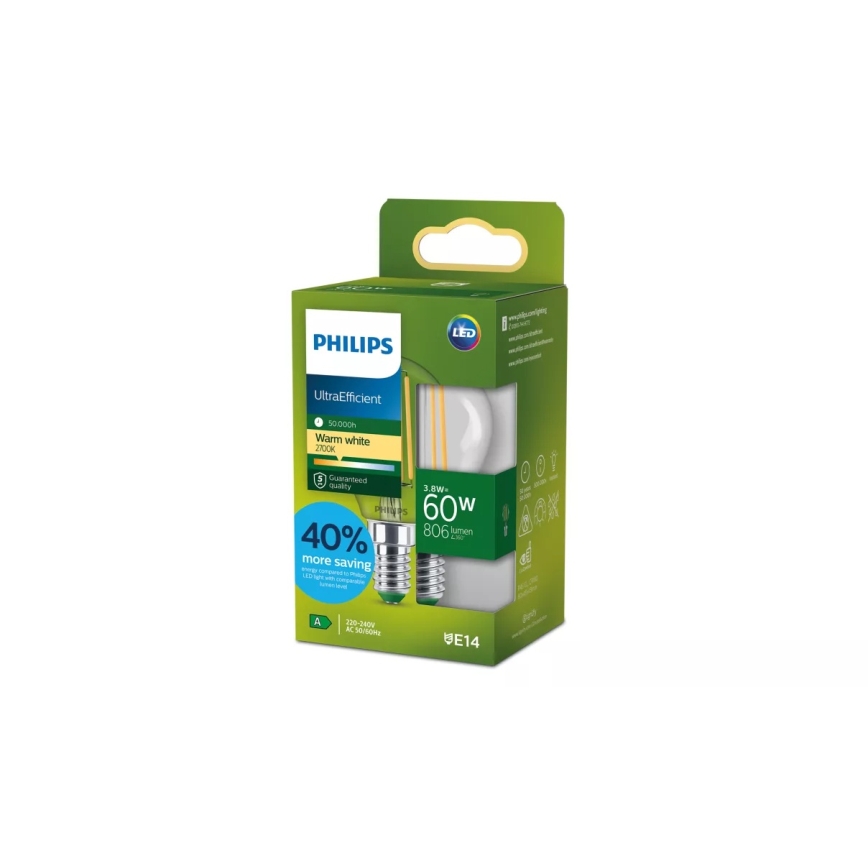 LED izzó ULTRAEFFICIENT VINTAGE Philips P45 E14/3,8W/230V 2700K