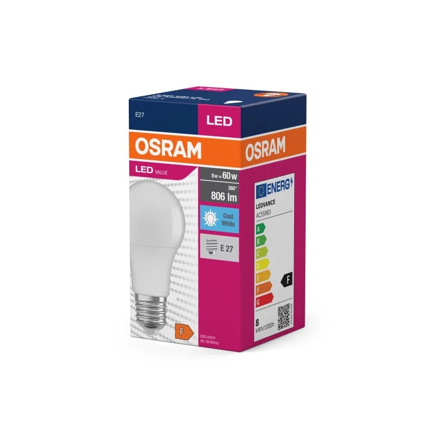 LED Izzó VALUE A60 E27/8W/230V 4000K - Osram