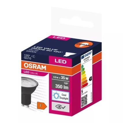 LED Izzó VALUE PAR16 GU10/4,5W/230V 6500K 120° fekete - Ledvance