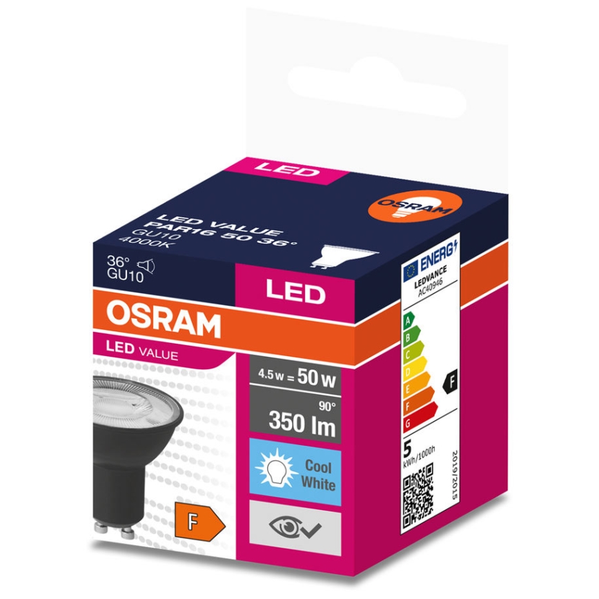 LED Izzó VALUE PAR16 GU10/4,5W/230V 6500K 36° fekete - Osram