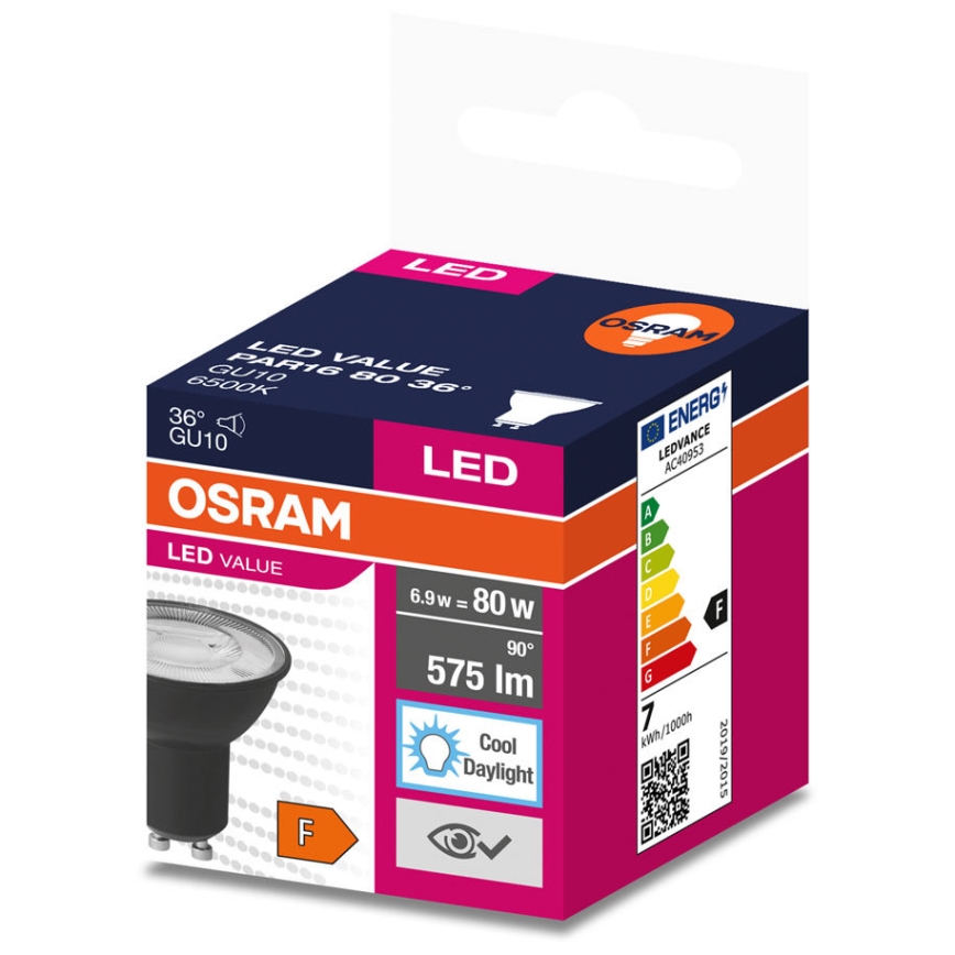 LED Izzó VALUE PAR16 GU10/6,9W/230V 4000K 36° fekete - Osram
