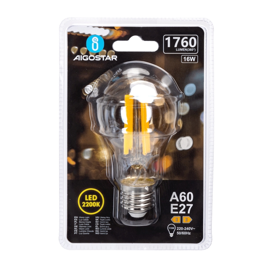 LED izzó VINTAGE A60 E27/16W/230V 2200K - Aigostar